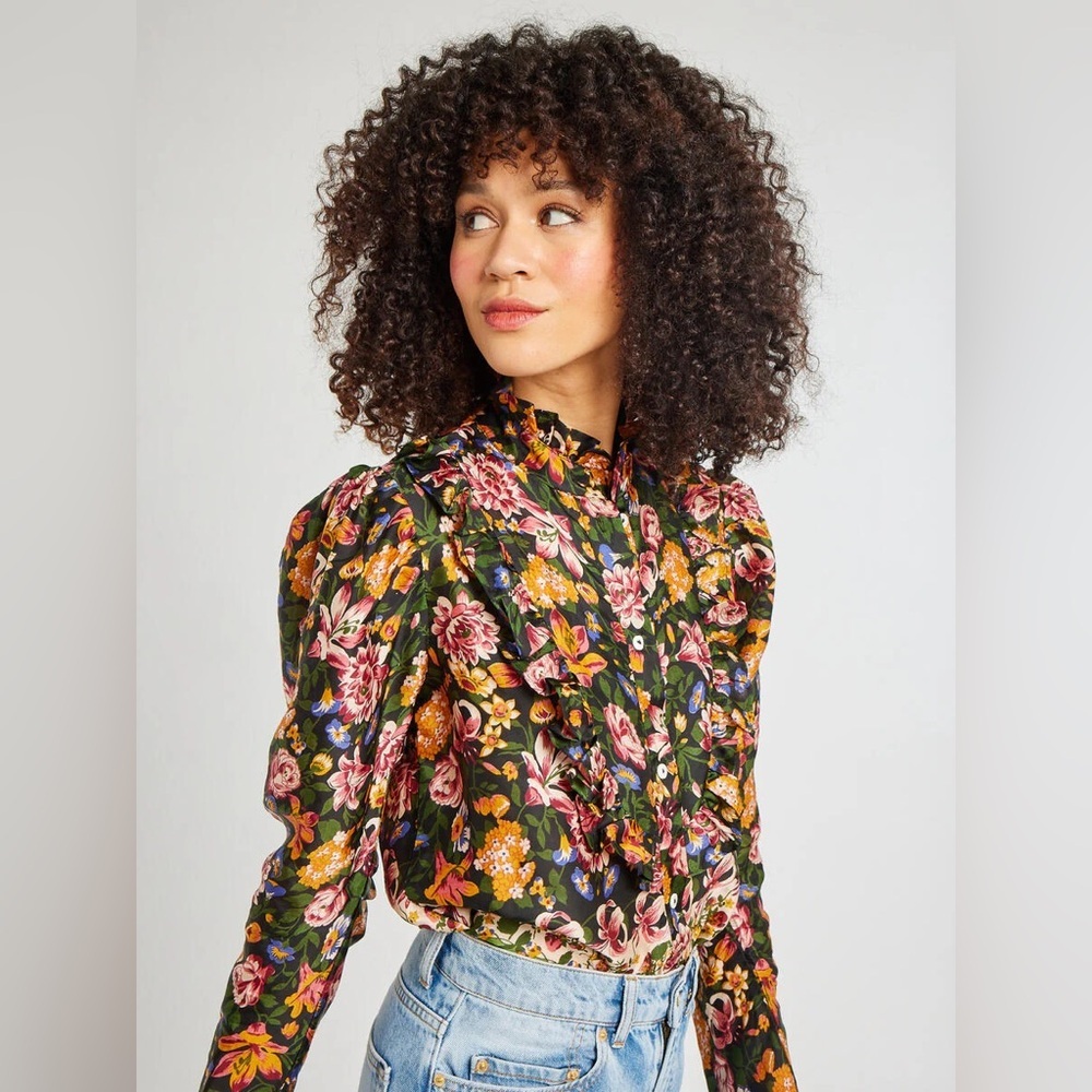 MILLIE Jolie Secret Garden Floral Ruffle Blouse M Tuckernuck Poetcore Academia - Picture 7 of 13